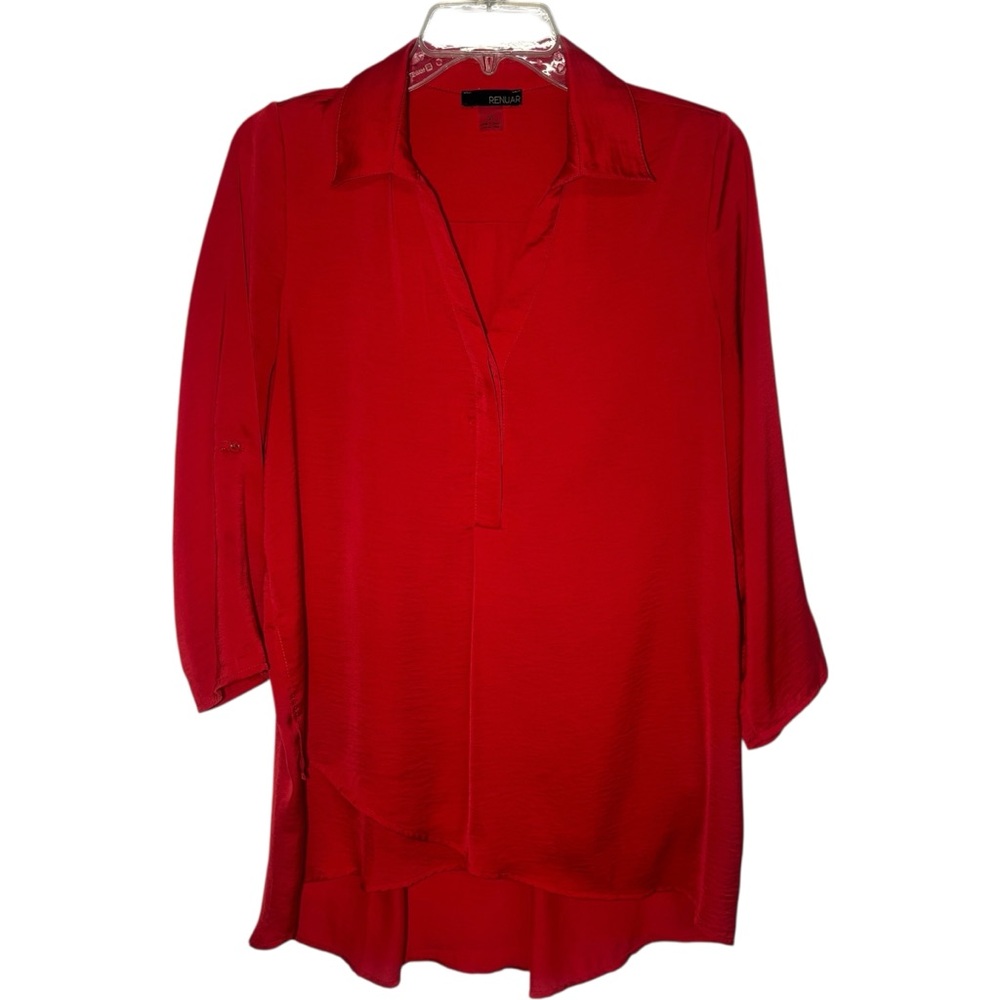 Renuar Red Collared Split-Neck Tunic Blouse – Size Small